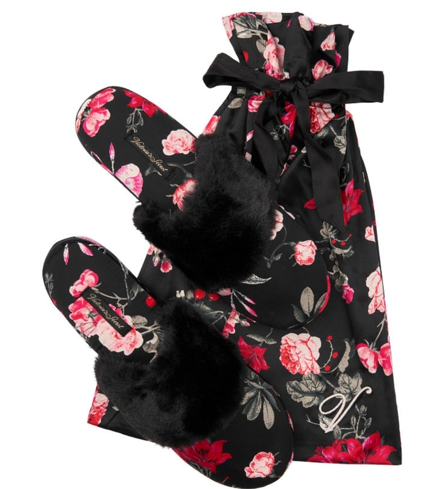 🛑 2 / $40 Sale! Victoria Secret Black Floral Slipper Set N… - Picture 13 of 14